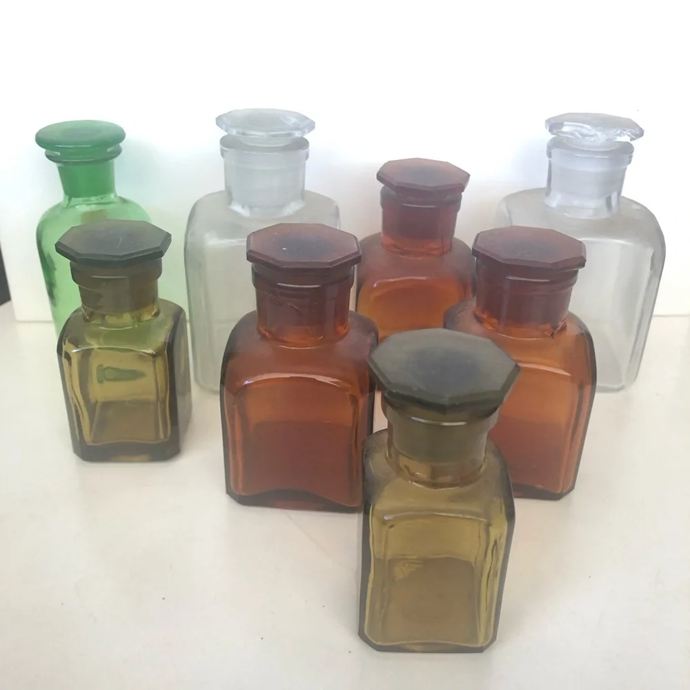 Vintage Glass Apothecary Laboratory Chemistry Bottles Set of 8